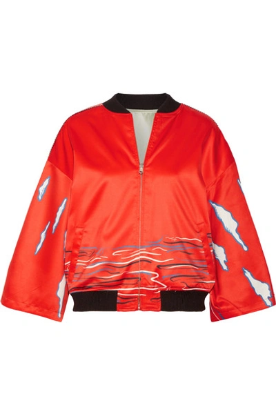 Shop Opening Ceremony Reversible Printed Silk-satin Bomber Jacket In Tomato Red