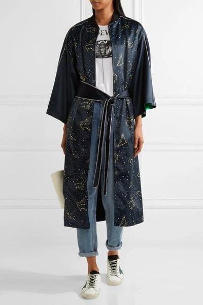 Shop Opening Ceremony Reversible Embroidered Printed Silk-satin Jacket In Midnight Blue
