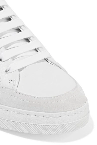 Shop Off-white Perforated Printed Leather Sneakers