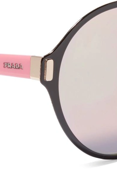 Shop Prada Round-frame Acetate And Gold-tone Mirrored Sunglasses In Black