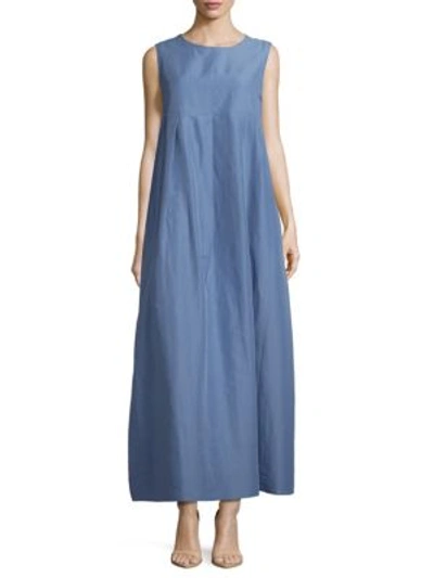 Max Mara Tullia Cotton-blend Flared Dress In Blue