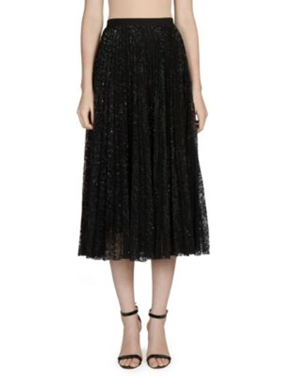 Erdem Nesrine Pleated Lace Skirt In Black