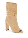 Jimmy Choo Mysen 100 Nude Suede Sandal Booties With Metal Chain Detail