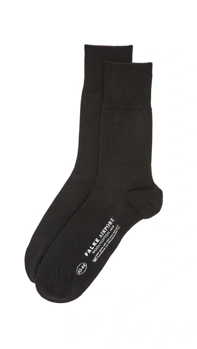 Shop Falke Airport Wool & Cotton Socks In Black