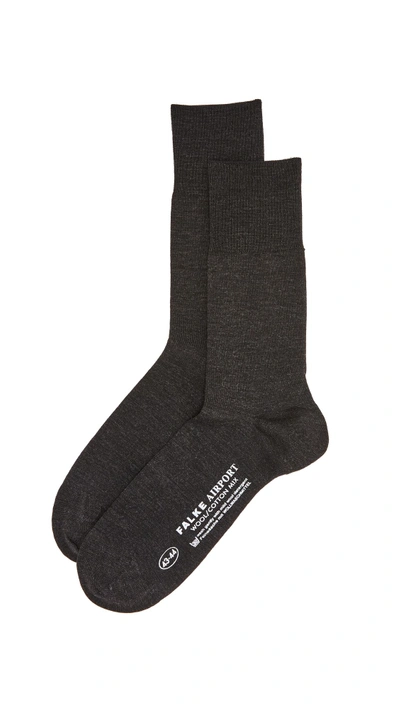 Shop Falke Airport Wool & Cotton Socks In Anthracite Melange