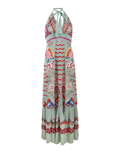 Temperley London Chimera Embroidered Silk-chiffon Maxi Dress In Celadon