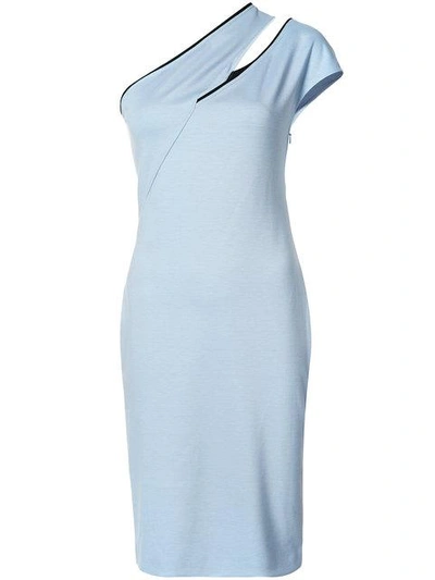 Mugler Light Blue Cut Out One-shoulder Dress