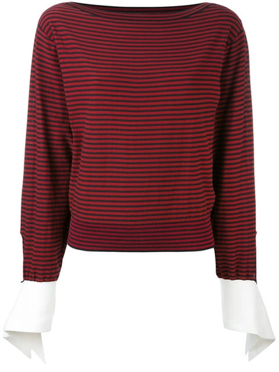 Chloé Tie-cuff Striped Cotton Top In Red Stripe