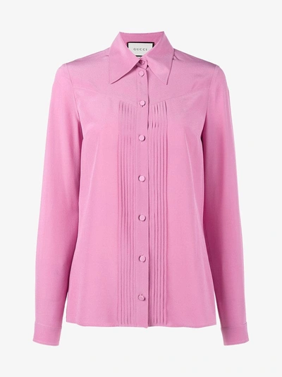 Shop Gucci Pleated Silk Blouse In Pink/purple
