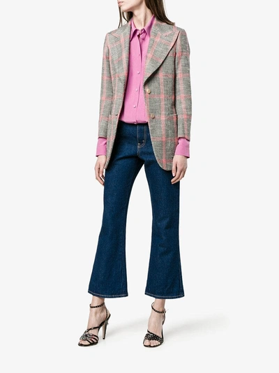 Shop Gucci Pleated Silk Blouse In Pink/purple