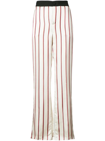 Lanvin Woman Striped Satin-jacquard Wide-leg Trousers Beige In Ivory
