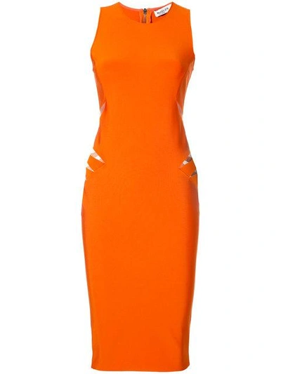 Shop Mugler Cut Out Detail Dress In Yellow & Orange