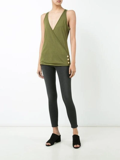 Shop Balmain Wrap Front Vest Top - Green