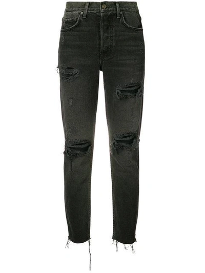 Shop Grlfrnd Distressed Cropped Jeans - Black