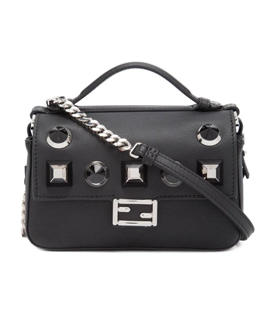 Shop Fendi Black Micro Studded Double 'baguette' Bag