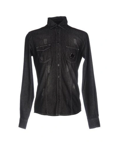 Shop Philipp Plein Denim Shirt In Black