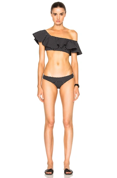 Shop Lisa Marie Fernandez Mira Flounce Bikini In Black,geometric Print