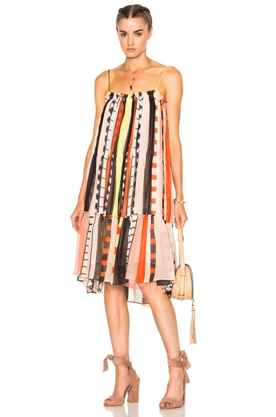 Shop Apiece Apart Dafni Sweep Dress In Abstract, Geometric Print, Orange, Yellow. In Abstract Soilel Stripes