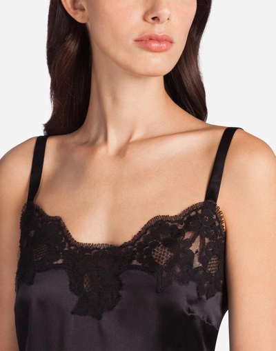 Shop Dolce & Gabbana Slip Dress In Silk With Embroidery In Black