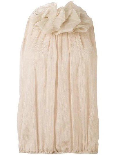 Giorgio Armani Ruffled Neck Tank Top In Beige