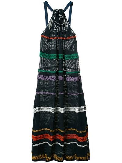 Sonia Rykiel Embroidered Stripes Cotton Voile Dress In Navy,multi