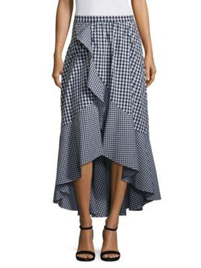 Shop Prose & Poetry Clara High-waist Ruffled Gingham Cotton Skirt In Ebony Mix