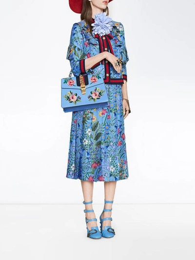 Shop Gucci New Flora Silk Jacket In Blue