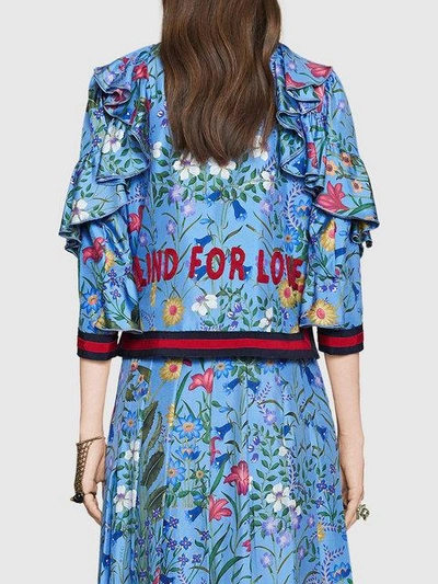 Shop Gucci New Flora Silk Jacket In Blue