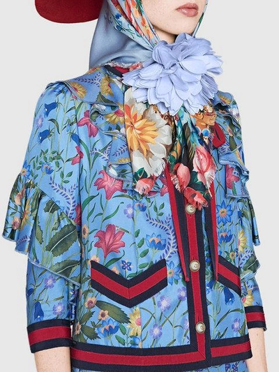 Shop Gucci New Flora Silk Jacket In Blue