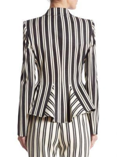 Shop Altuzarra Clary Striped Godet Wool & Cotton Jacket In Black-natural White