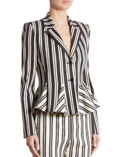 Shop Altuzarra Clary Striped Godet Wool & Cotton Jacket In Black-natural White
