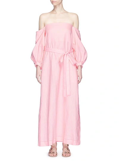 Shop Lisa Marie Fernandez 'rosie' Off-shoulder Belted Linen Maxi Dress