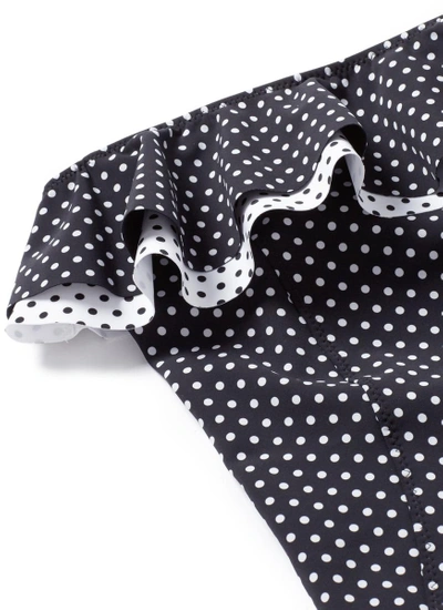 Shop Lisa Marie Fernandez 'sabine' Polka Dot Ruffled Strapless One-piece Swimsuit