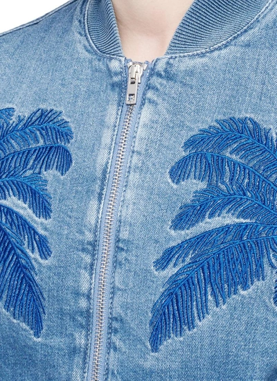 Shop Stella Mccartney Palm Tree Embroidered Denim Bomber Jacket