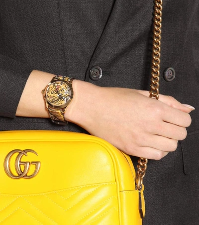Shop Gucci Bengal-print Watch In Gold