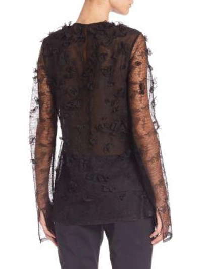 Shop Jason Wu Embroidered Houndstooth Lace Top In Black