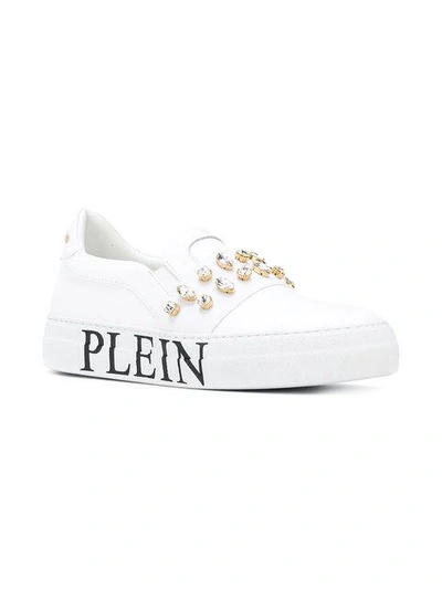 Shop Philipp Plein Embellished Slip On Sneakers