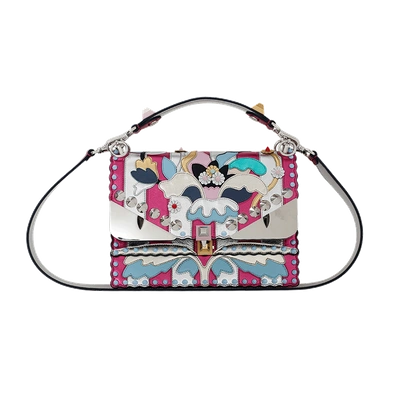 Shop Fendi Floral Mirrored Catalan Handbag In Slvr-pnk