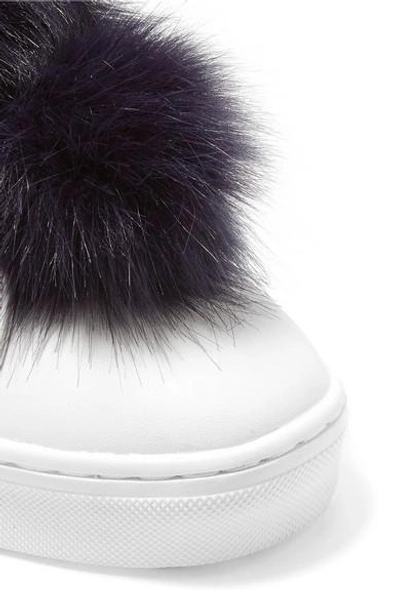 Shop Sam Edelman Leya Faux Fur-trimmed Leather Slip-on Sneakers