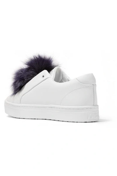 Shop Sam Edelman Leya Faux Fur-trimmed Leather Slip-on Sneakers