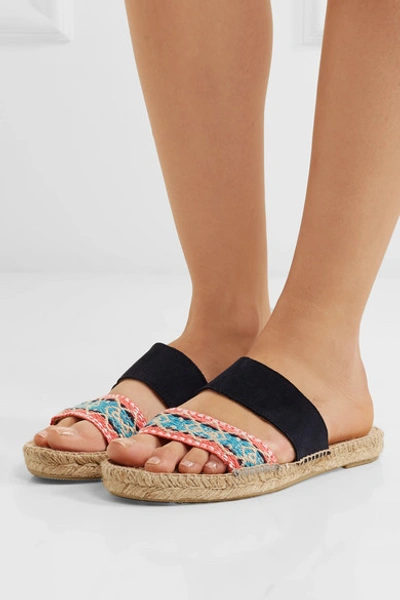 Shop Manebi Hamptons Suede And Brocade Espadrille Slides