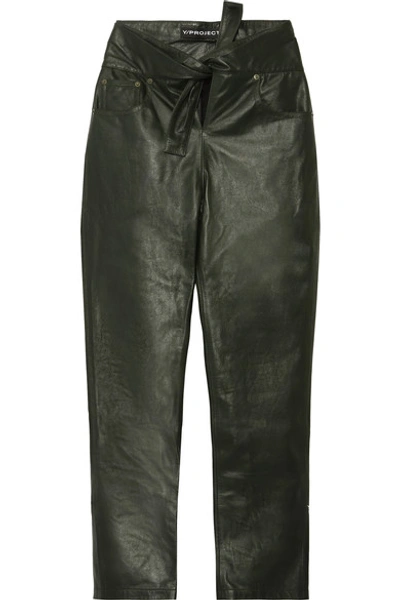 Y/project Knotted Faux Leather Straight-leg Pants In Forest Green