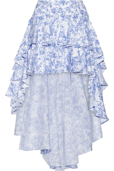 Shop Caroline Constas Giulia Asymmetric Ruffled Cotton-blend Toile Skirt