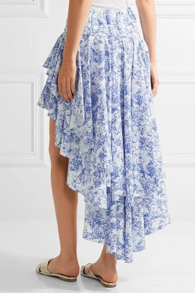 Shop Caroline Constas Giulia Asymmetric Ruffled Cotton-blend Toile Skirt