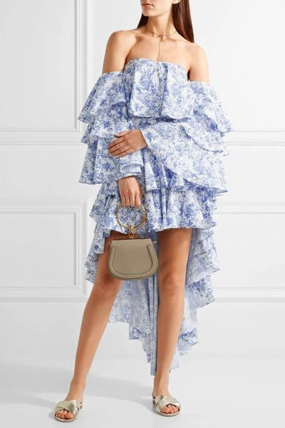 Shop Caroline Constas Giulia Asymmetric Ruffled Cotton-blend Toile Skirt