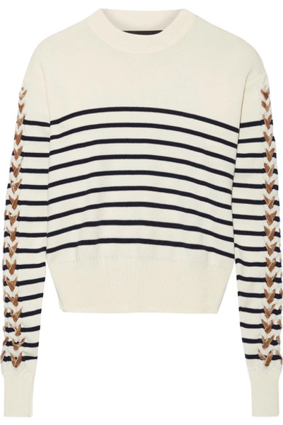 Y/project Velvet-trimmed Striped Merino Wool Sweater In Ecru
