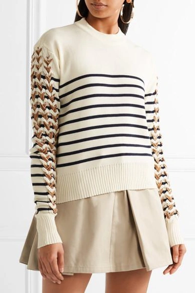Shop Y/project Velvet-trimmed Striped Merino Wool Sweater