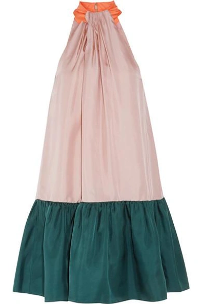Shop Roksanda Elva Color-block Silk-twill Halterneck Dress