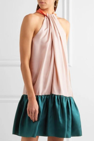 Shop Roksanda Elva Color-block Silk-twill Halterneck Dress