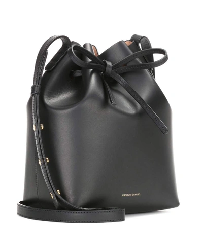 Shop Mansur Gavriel Mini Bucket Leather Crossbody Bag In Black